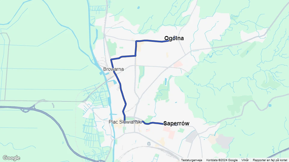 Elbląg sporvognslinje 3: Ogólna - Saperrów linjekort