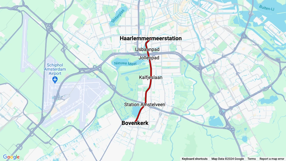 Electrische Museumtramlijn Amsterdam (EMA) linjekort