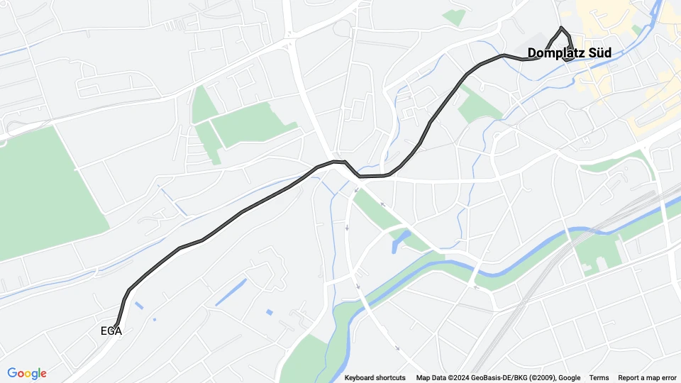 Erfurt lejlighedslinje 21: Domplatz Süd - EGA linjekort