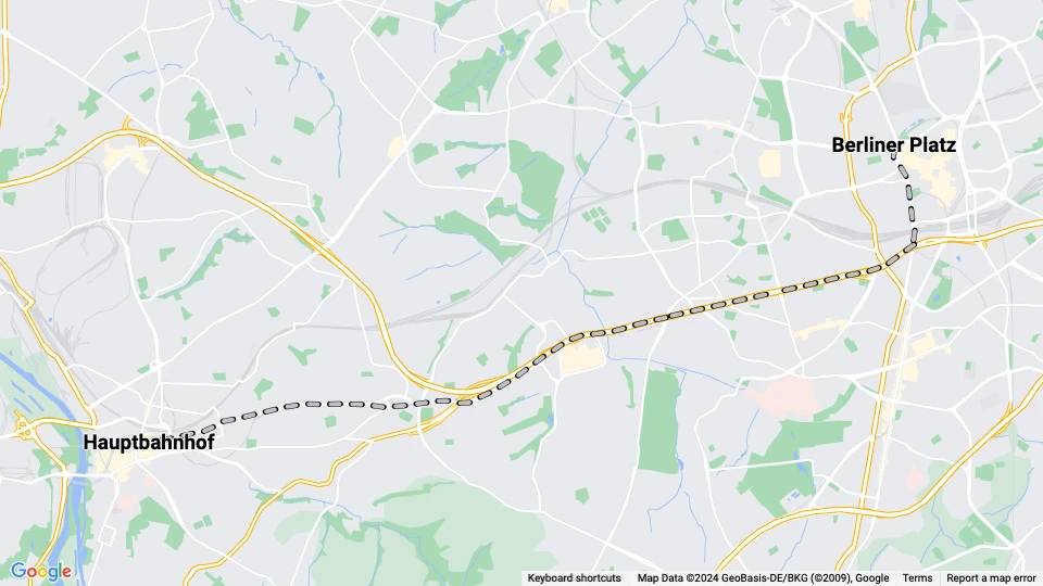 Essen regionallinje 18: Berliner Platz - Hauptbahnhof linjekort