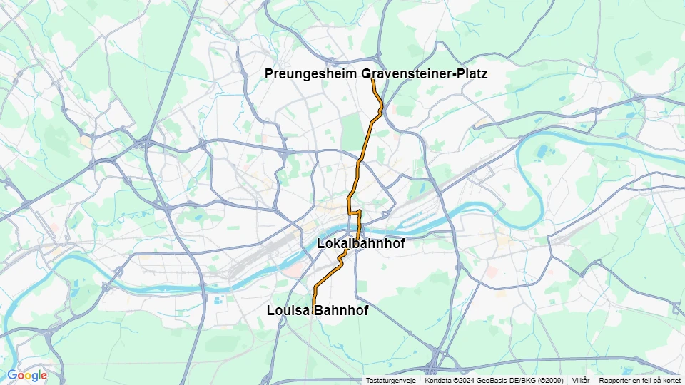 Frankfurt am Main sporvognslinje 18: Preungesheim Gravensteiner-Platz - Louisa Bahnhof linjekort