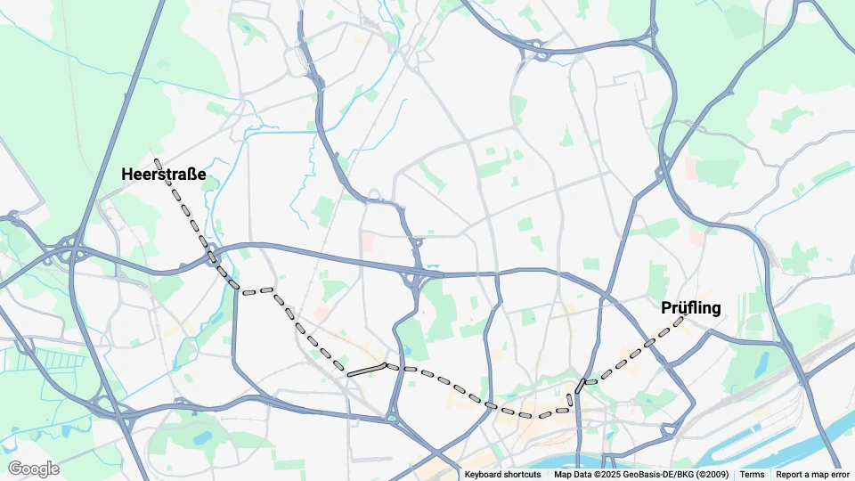 Frankfurt am Main sporvognslinje 2: Heerstraße - Prüfling linjekort