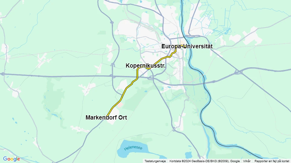 Frankfurt (Oder) ekstralinje 3: Europa-Universität - Markendorf Ort linjekort