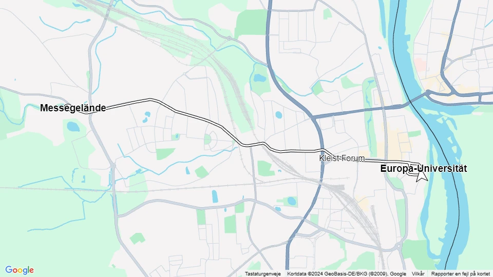 Frankfurt (Oder) sporvognslinje 2: Europa-Universität - Messegelände linjekort