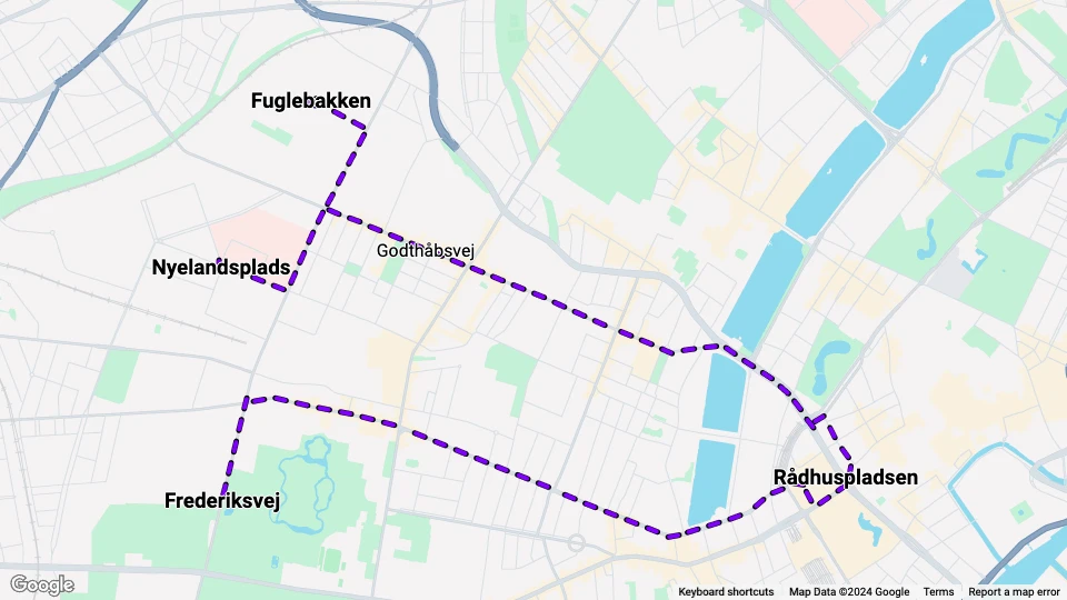 Frederiksberg Hovedlinie: Fuglebakken - Frederiksvej linjekort