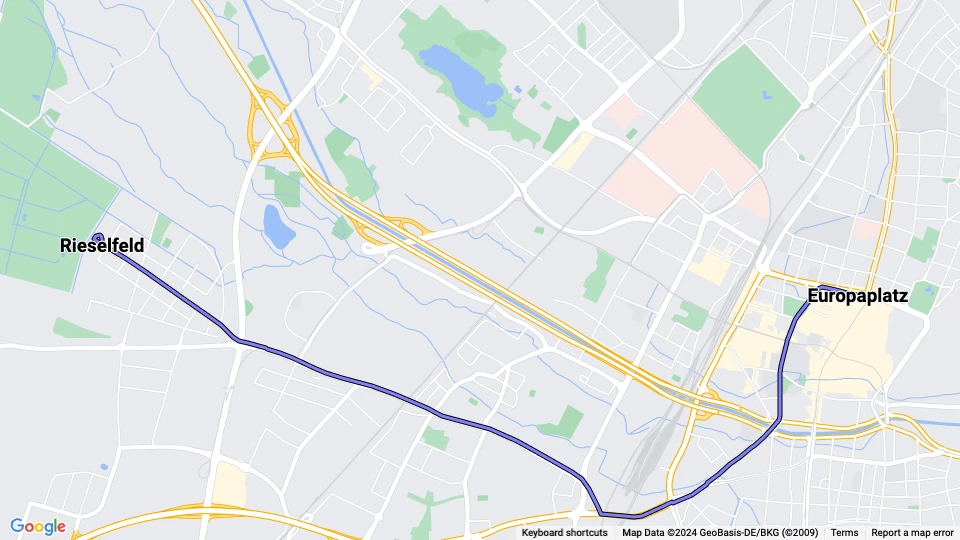 Freiburg im Breisgau sporvognslinje 5: Rieselfeld - Europaplatz linjekort