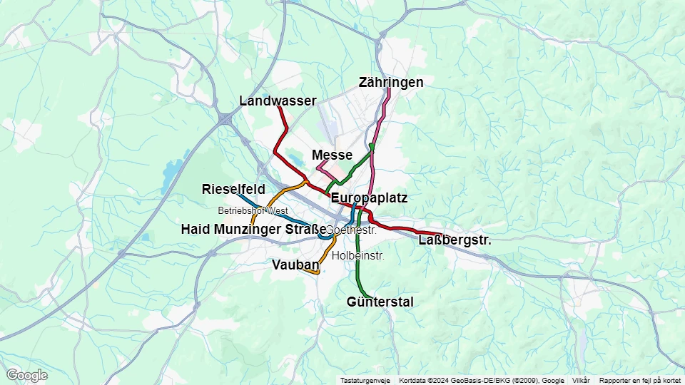 Freiburger Verkehr (VAG) linjekort