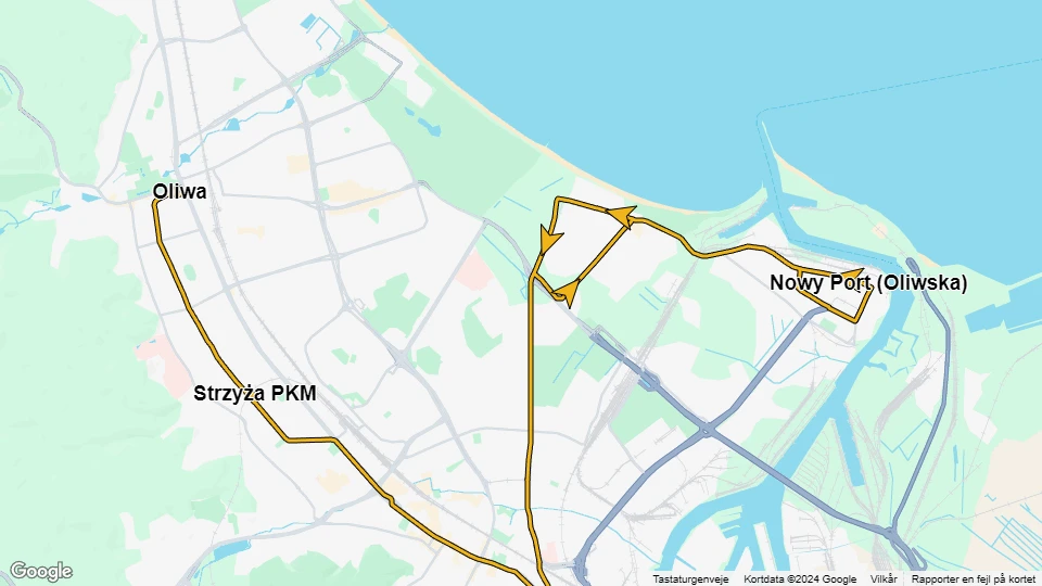 Gdańsk sporvognslinje 5: Oliwa - Nowy Port (Oliwska) linjekort