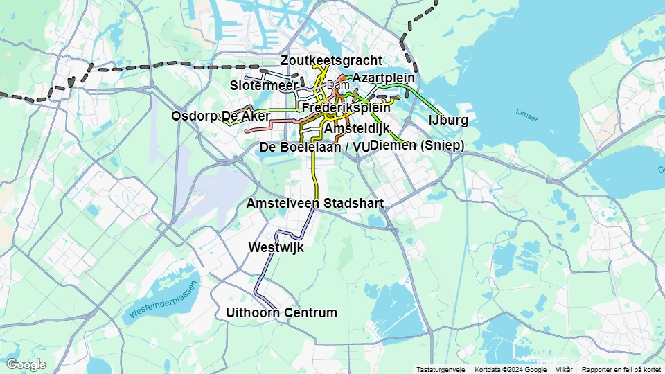 Gemeentevervoerbedrijf Amsterdam (GVB) linjekort