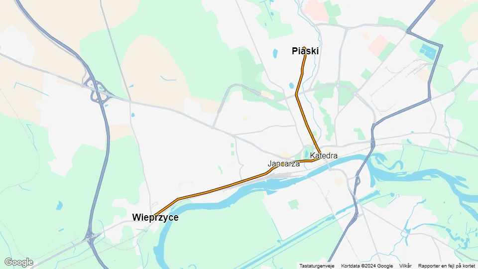 Gorzów Wielkopolski sporvognslinje 2: Wieprzyce - Piaski linjekort