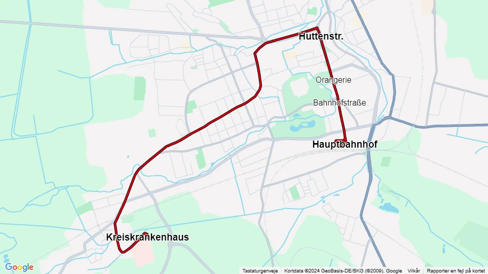 Gotha sporvognslinje 1: Hauptbahnhof - Kreiskrankenhaus linjekort