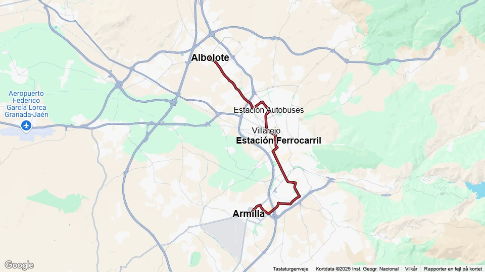 Granada sporvognslinje M1: Albolote - Armilla linjekort