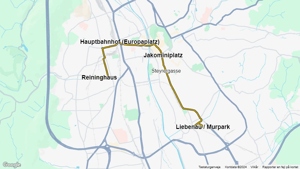 Graz sporvognslinje 4: Reininghaus - Liebenau / Murpark linjekort