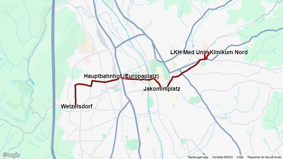 Graz sporvognslinje 7: Wetzelsdorf - LKH Med Uni / Klinikum Nord linjekort