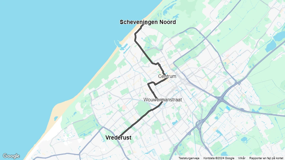 Haag ekstralinje 8: Scheveningen Noord - Vrederust linjekort