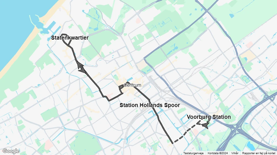 Haag sporvognslinje 10: Voorburg Station - Statenkwartier linjekort