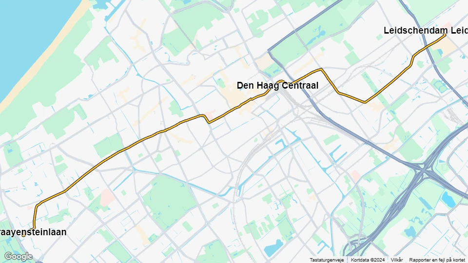 Haag sporvognslinje 2: Leidschendam Leidsenhage - Kraayensteinlaan linjekort