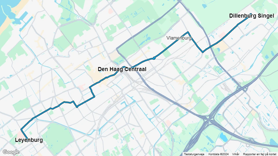 Haag sporvognslinje 6: Leyenburg - Dillenburg Singel linjekort