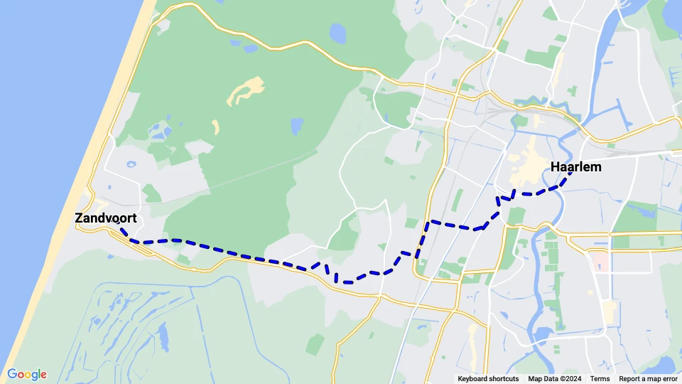 Haarlem regionallinje G: Zandvoort - Haarlem linjekort