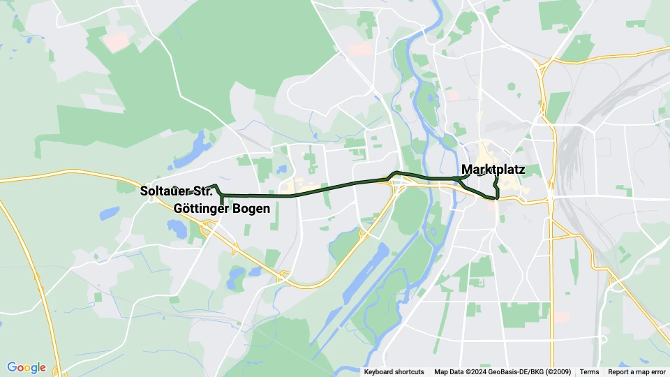 Halle (Saale) sporvognslinje 10: Göttinger Bogen - Marktplatz linjekort