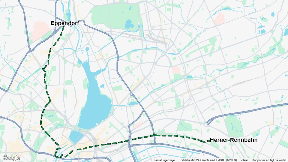 Hamborg sporvognslinje 24: Eppendorf - Horner Rennbahn linjekort