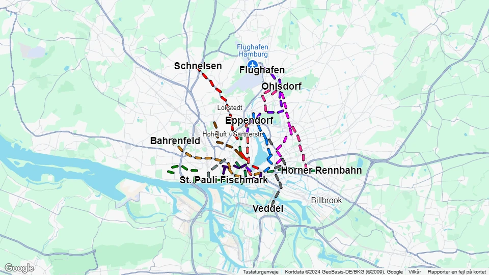 Hamburger Hochbahn (HHA) linjekort