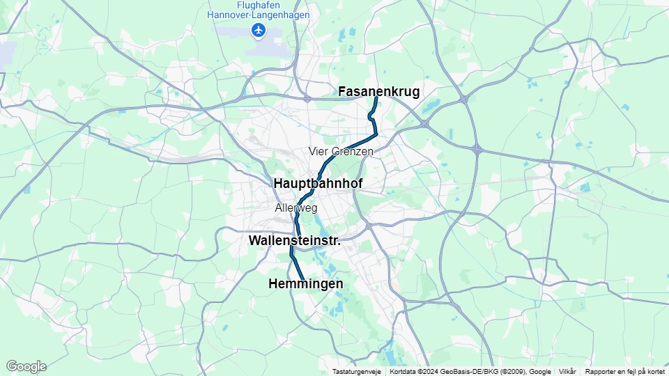 Hannover sporvognslinje 13: Fasanenkrug - Hemmingen linjekort