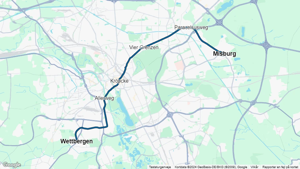 Hannover sporvognslinje 7: Wettbergen - Misburg linjekort