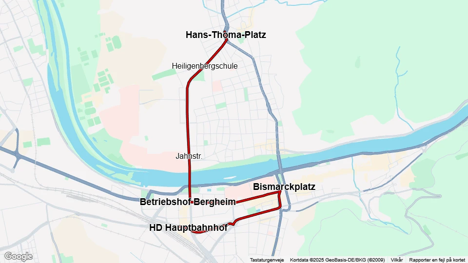 Heidelberg ekstralinje 21: HD Hauptbahnhof - Hans-Thoma-Platz linjekort