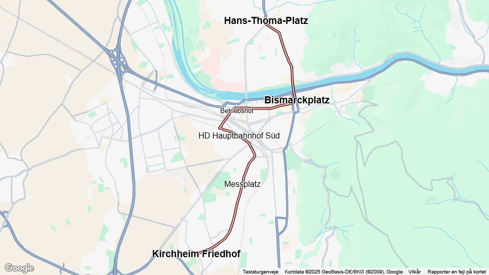 Heidelberg sporvognslinje 26: Hans-Thoma-Platz - Kirchheim Friedhof linjekort