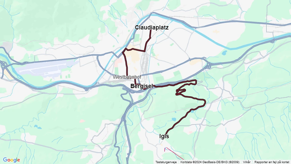 Innsbruck sporvognslinje 6: Bergisel - Claudiaplatz linjekort