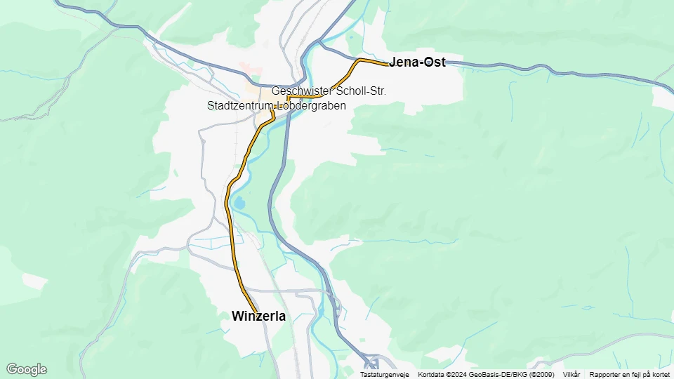 Jena sporvognslinje 2: Jena-Ost - Winzerla linjekort