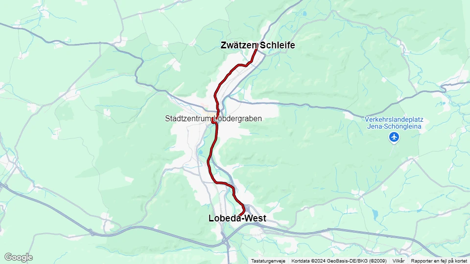 Jena sporvognslinje 4: Zwätzen Schleife - Lobeda-West linjekort