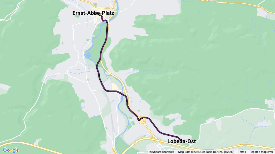 Jena sporvognslinje 5: Ernst-Abbe-Platz - Lobeda-Ost linjekort