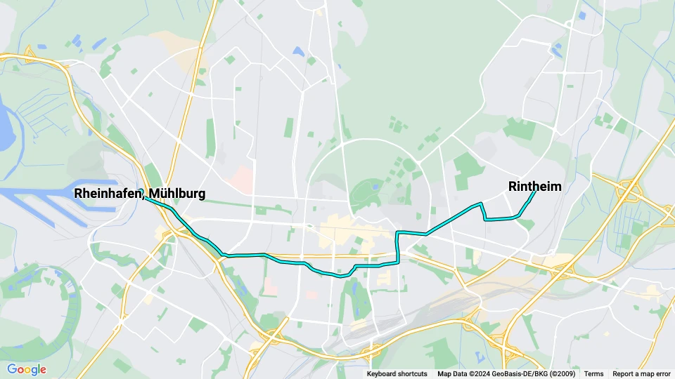 Karlsruhe sporvognslinje 5: Rintheim - Rheinhafen, Mühlburg linjekort