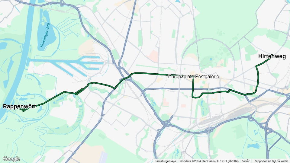 Karlsruhe sporvognslinje 6: Rappenwört - Hirtenweg linjekort