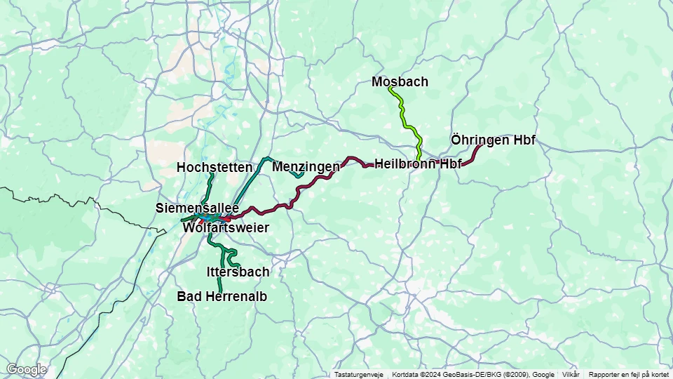 Karlsruher Verkehrsverbund (KVV) linjekort