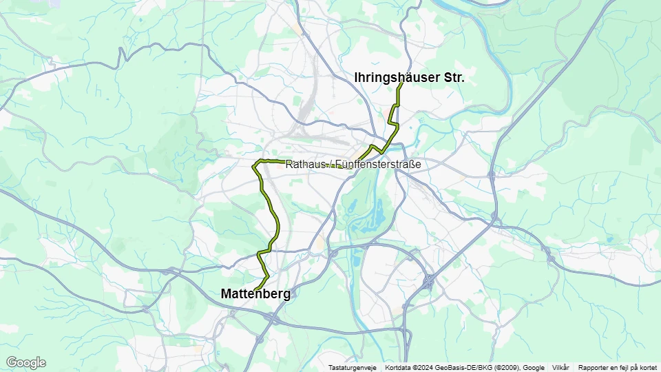 Kassel sporvognslinje 3: Mattenberg - Ihringshäuser Str. linjekort