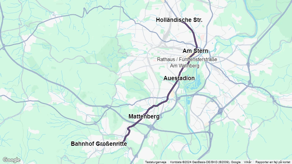 Kassel sporvognslinje 5: Holländische Str. - Bahnhof Großenritte linjekort