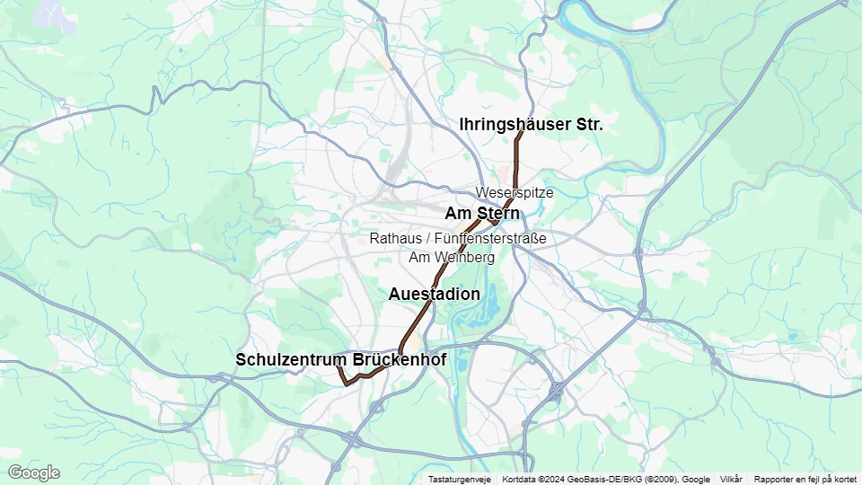 Kassel sporvognslinje 6: Ihringshäuser Str. - Schulzentrum Brückenhof linjekort