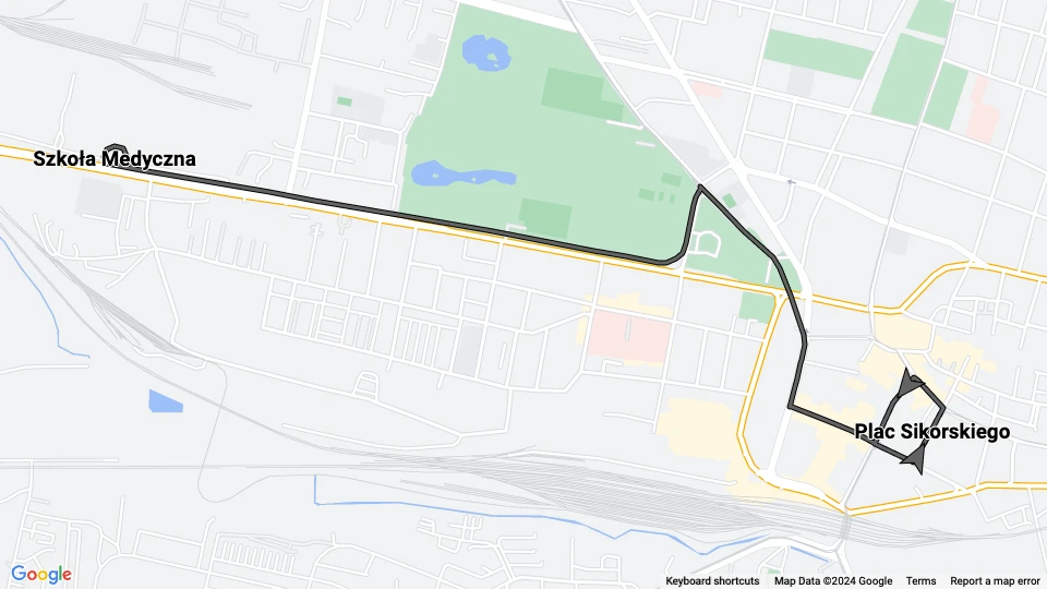 Katowice ekstralinje T46: Szkoła Medyczna - Plac Sikorskiego linjekort