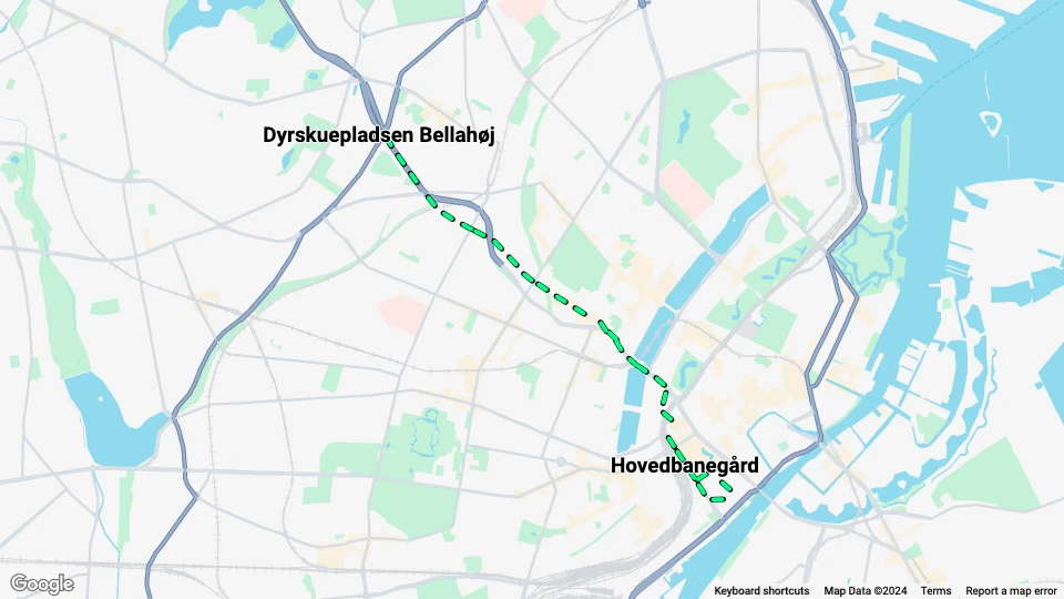 København dyrskuelinje Buh: Hovedbanegård - Dyrskuepladsen Bellahøj linjekort