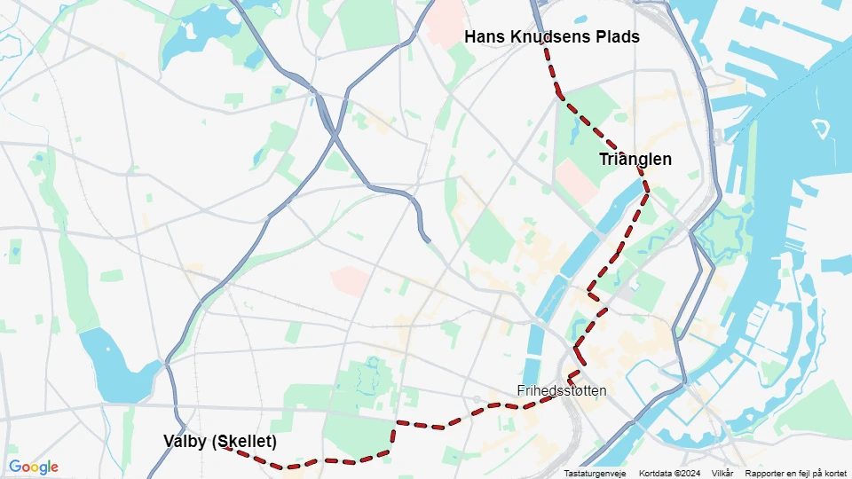 København sporvognslinje 15: Hans Knudsens Plads - Valby (Skellet) linjekort