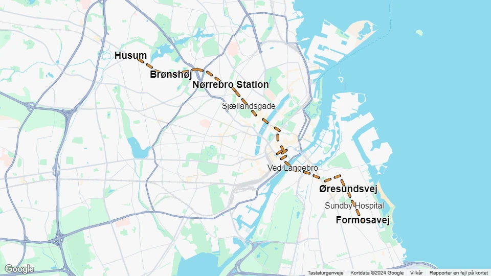 København sporvognslinje 5: Husum - Formosavej linjekort