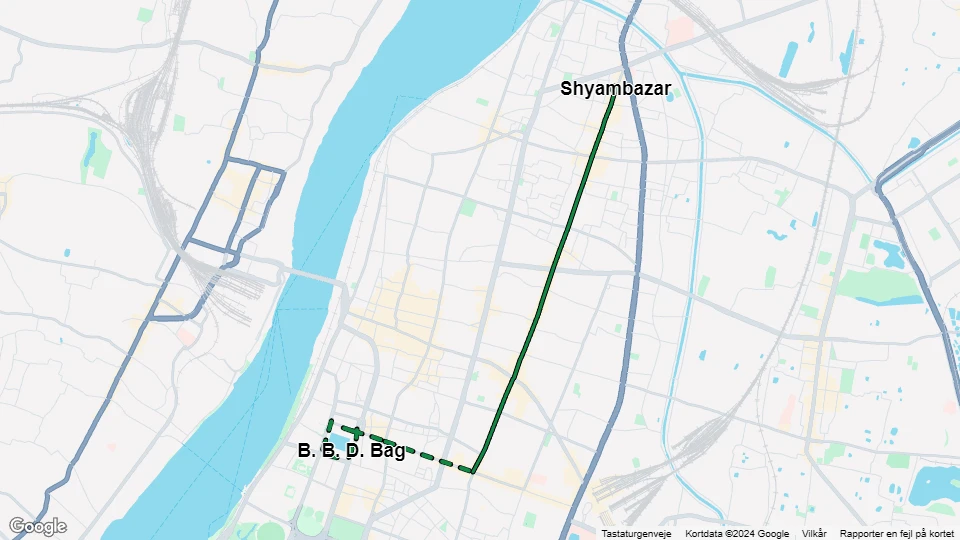 Kolkata sporvognslinje 6: Shyambazar - B. B. D. Bag linjekort