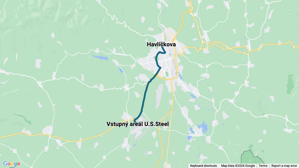 Košice ekstralinje R3: Vstupný areál U.S.Steel - Havlíčkova linjekort