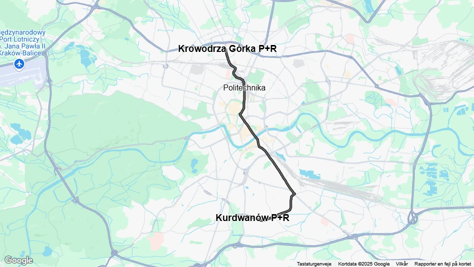 Kraków ekstralinje 34: Krowodrza Górka P+R - Kurdwanów P+R linjekort