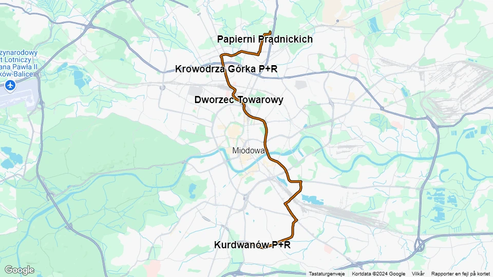 Kraków hurtiglinje 50: Górka Narodowa P+R - Kurdwanów P+R linjekort