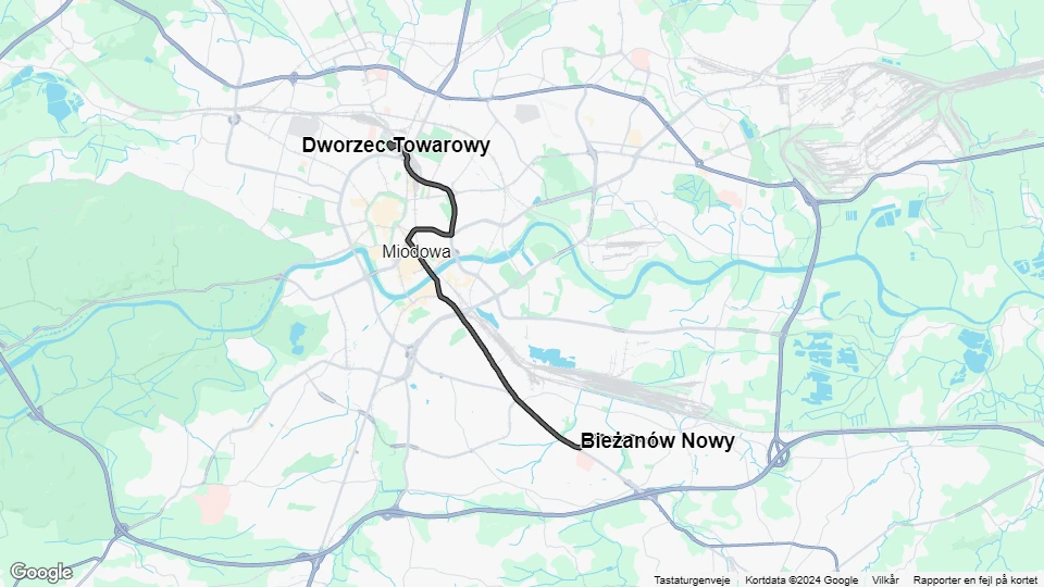 Kraków hurtiglinje 51: Dworzec Towarowy - Bieżanów Nowy linjekort