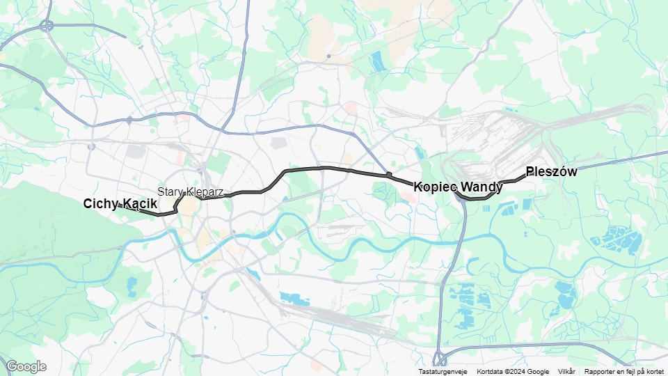 Kraków sporvognslinje 15: Cichy Kącik - Pleszów linjekort